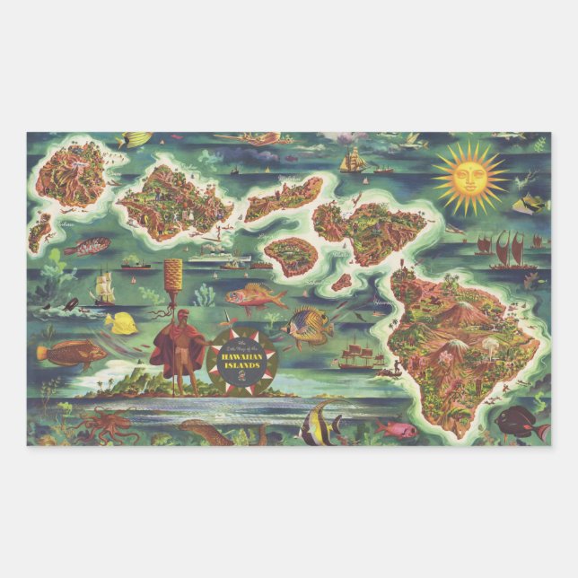 1950 Dole Map of Hawaii Joseph Feher Oil Paint Rectangular Sticker (Front)