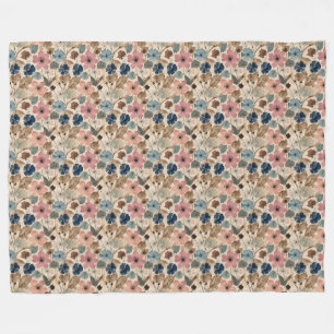 1950 Flowers in Dusty Pink, Blue Fleece Blanket