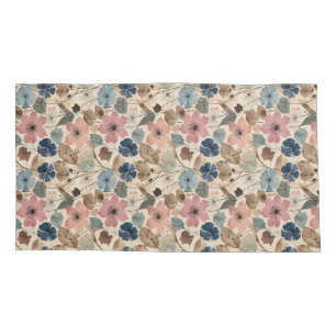1950 Flowers in Dusty Pink, Blue Pillowcase