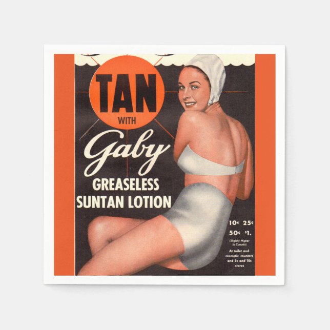 1950 Gaby Suntan Lotion ad Napkin (Front)