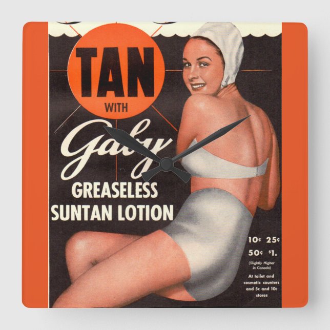 1950 Gaby Suntan Lotion ad Square Wall Clock (Front)