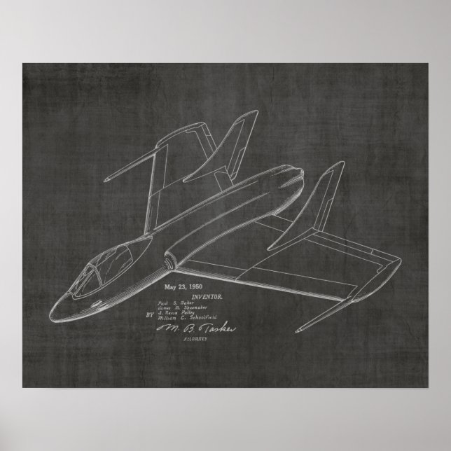 1950 Jet Aeroplane Patent Art Drawing Print (Front)