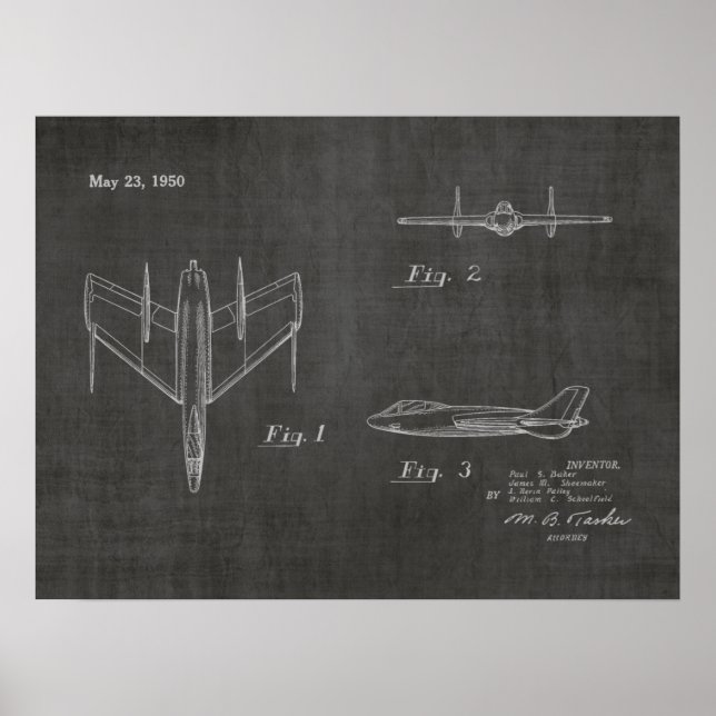 1950 Jet Aeroplane Patent Art Drawing Print (Front)