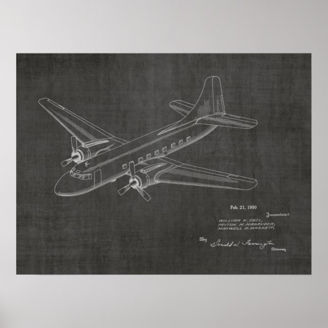 1950 Passenger Aeroplane Patent Art Drawing Print (Front)