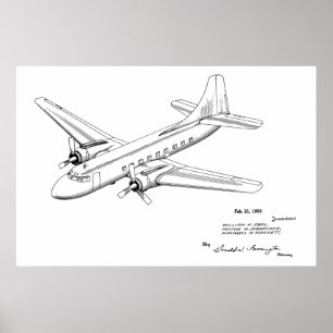 1950 Passenger Airplane Patent Art Drawing Print