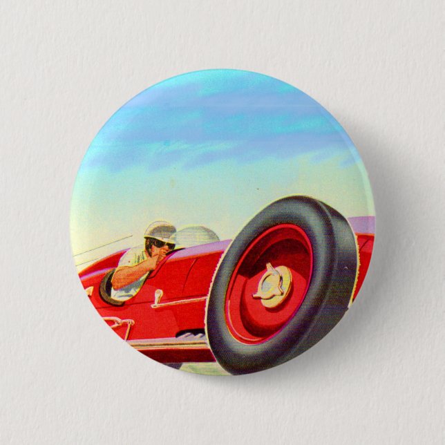 1950 red racing car 6 cm round badge (Front)