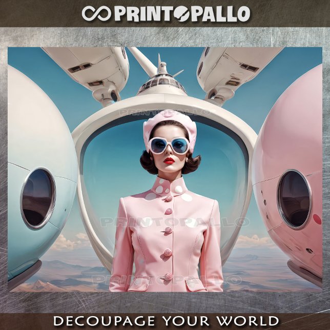 1950 retro futurism emancipated woman in pink tissue paper (Creator Uploaded)