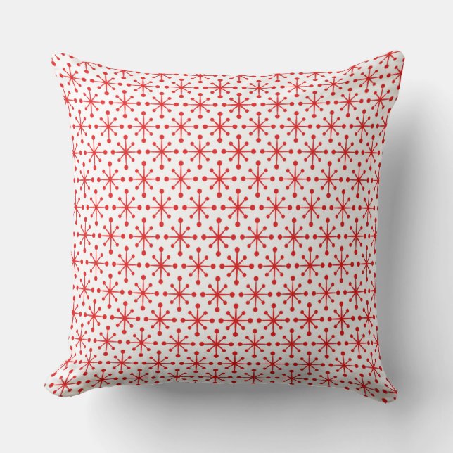 1950 Retro Red on white Star Pattern Cushion (Front)