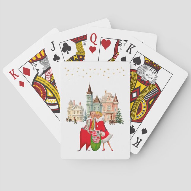 1950 Vintage Christmas Couple gold stars Playing Cards (Back)