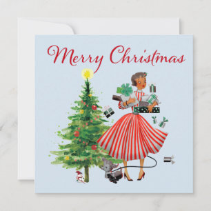 1950 Vintage Christmas Lady  Holiday Card