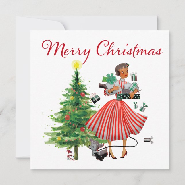 1950 Vintage Christmas Lady  Holiday Card (Front)