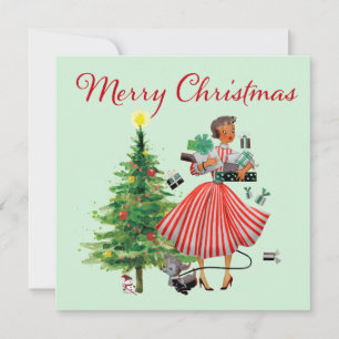 1950 Vintage Christmas Lady  Holiday Card