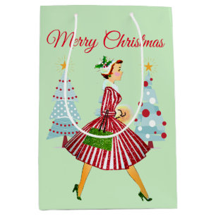 1950 Vintage Christmas Lady  Medium Gift Bag