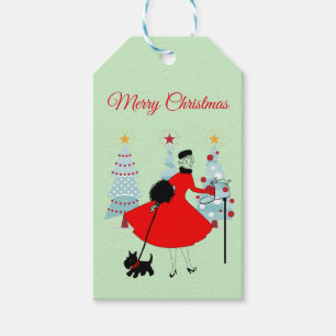 1950 Vintage Christmas Lady with Scottish Terrior  Gift Tags