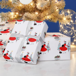 1950 Vintage Christmas Lady with Scottish Terrior  Wrapping Paper