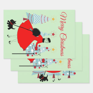 1950 Vintage Christmas Lady with Scottish Terrior Wrapping Paper Sheet