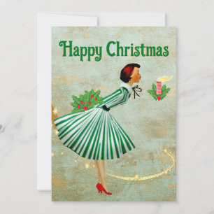 1950 Vintage Christmas woman Holiday Card