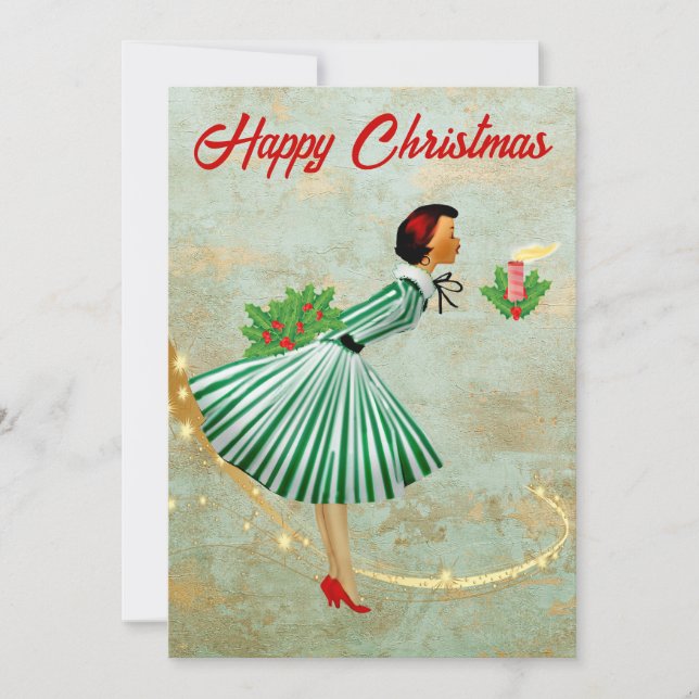 1950 Vintage Christmas woman Holiday Card (Front)
