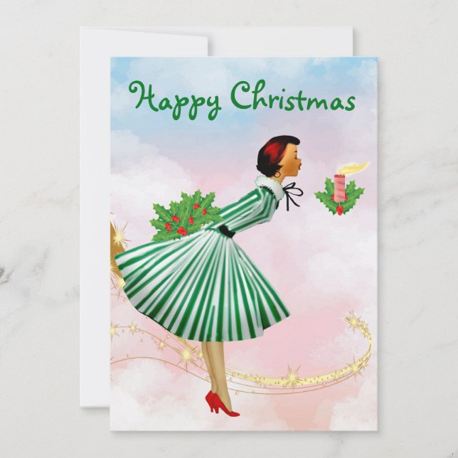 1950 Vintage Christmas woman Holiday Card (Front)