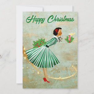 1950 Vintage Christmas woman Holiday Card