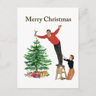1950 Vintage Couple Merry Christmas Holiday Postcard