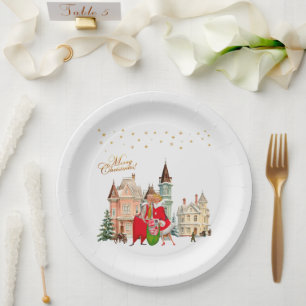 1950 Vintage Couple Merry Christmas Paper Plate
