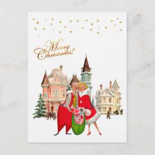1950 Vintage Couple Merry Christmas Postcard