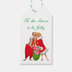 1950 Vintage Couple with Christmas Gift Sack Tags