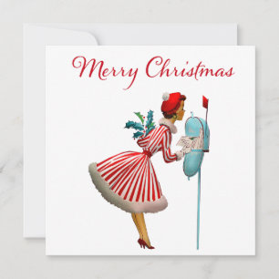 1950 Vintage Lady Checking Christmas Mail Card