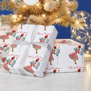 1950 Vintage Lady Checking Christmas Mail Wrapping Paper