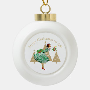 1950 Vintage Lady Christmas Greetings Ceramic Ball Christmas Ornament