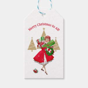1950 Vintage Lady Christmas Greetings Gift Tags