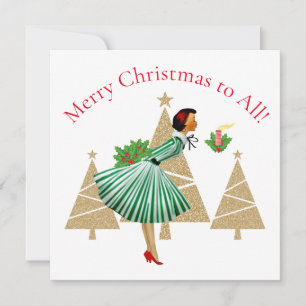 1950 Vintage Lady Christmas Greetings Holiday Card