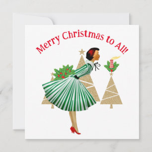 1950 Vintage Lady Christmas Greetings Hoodies Invitation