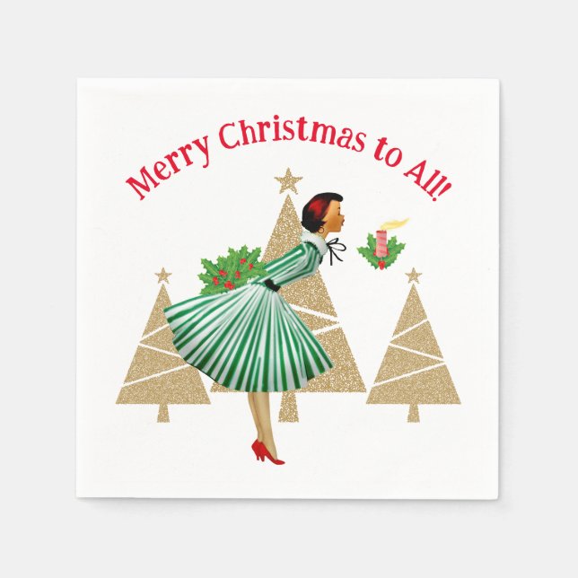 1950 Vintage Lady Christmas Greetings Napkin (Front)