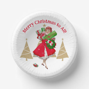 1950 Vintage Lady Christmas Greetings Paper Plate