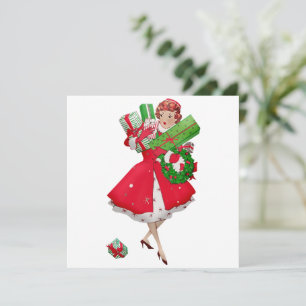 1950 Vintage Lady Christmas Shopping for Gifts Card