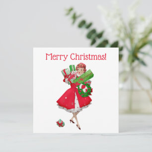1950 Vintage Lady Christmas Shopping for Gifts    Card
