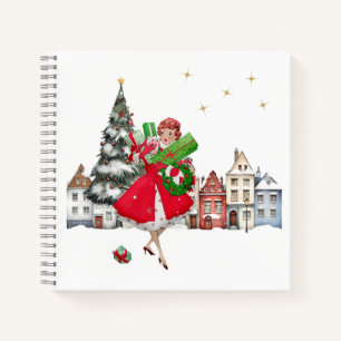 1950 Vintage Lady Christmas Shopping for Gifts Notebook