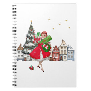 1950 Vintage Lady Christmas Shopping for Gifts Notebook