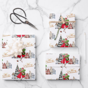 1950 Vintage Lady Christmas Shopping for Gifts Wrapping Paper Sheet