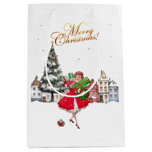 1950 Vintage Lady Christmas Shopping  Medium Gift Bag