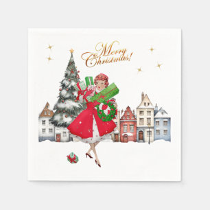 1950 Vintage Lady Christmas Shopping  Napkin