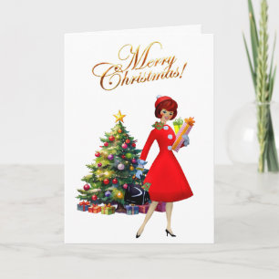 1950 Vintage Lady Merry Christmas Holiday Card