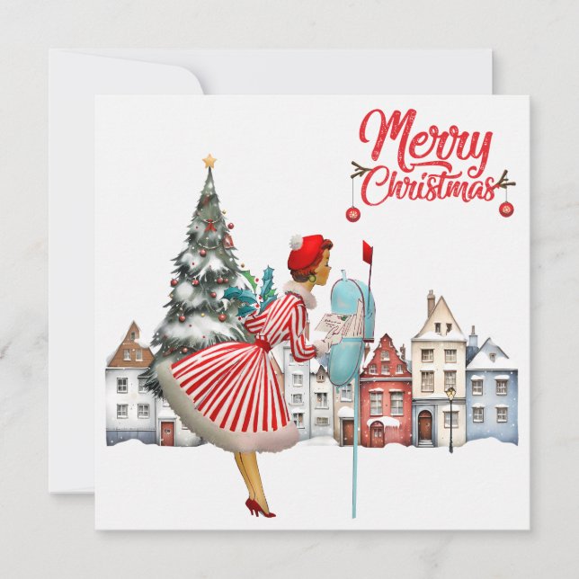 1950 Vintage Lady Posting Christmas Greetings (Front)