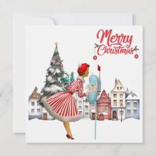 1950 Vintage Lady Posting Christmas Greetings