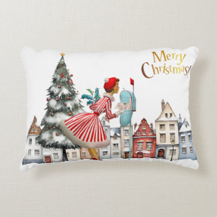 1950 Vintage Lady Posting Christmas Greetings Decorative Cushion