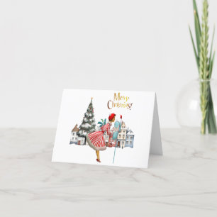 1950 Vintage Lady Posting Christmas Greetings Holiday Card