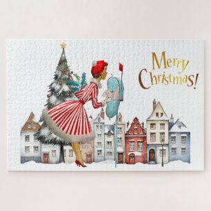 1950 Vintage Lady Posting Christmas Greetings Jigsaw Puzzle