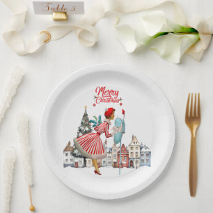 1950 Vintage Lady Posting Christmas Greetings Paper Plate